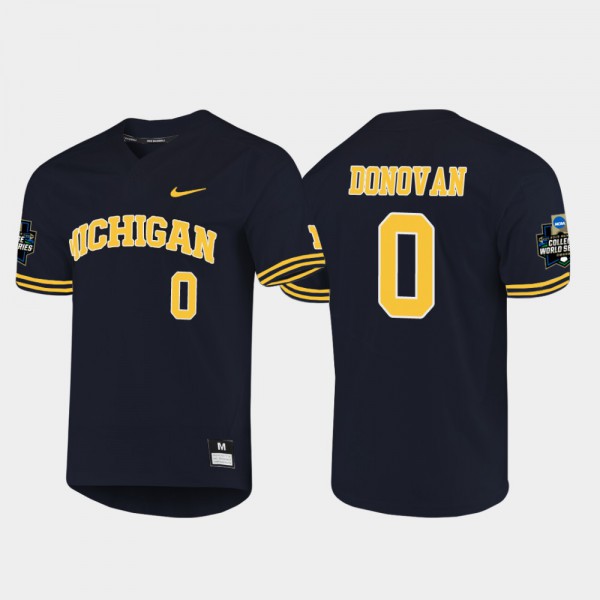 Michigan Wolverines #0 For Men's Joe Donovan Jersey Navy Stitch 2019 NCAA Baseball College World Series